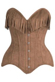 Top Drawer 4 PC Premium Tan Suede Fringe Cowgirl Corset Costume (size: small)