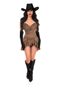 Top Drawer 4 PC Premium Tan Suede Fringe Cowgirl Corset Costume (size: XSmall)