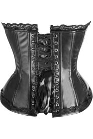 Top Drawer Black Faux Leather & Lace Trim Steel Boned Corset (size: XLarge)