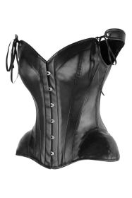 Top Drawer Black Faux Leather Steel Boned Corset w/Straps (size: large)