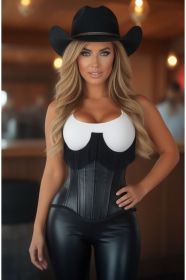 Top Drawer Black Faux Leather Steel Boned Underbust Corset w/Fringe (size: medium)