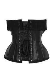 Top Drawer Black Faux Leather Steel Boned Underbust Corset w/Fringe (size: 2X)