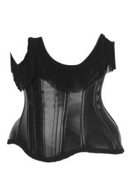 Top Drawer Black Faux Leather Steel Boned Underbust Corset w/Fringe (size: XLarge)