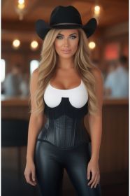 Top Drawer Black Faux Leather Steel Boned Underbust Corset w/Fringe (size: small)