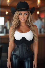 Top Drawer Black Faux Leather Steel Boned Underbust Corset w/Fringe (size: XSmall)