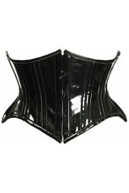 Top Drawer Black Patent PVC Vinyl Double Steel Boned Curvy Cut Waist Cincher (size: medium)