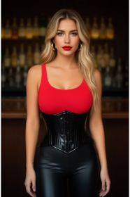Top Drawer Black Patent PVC Vinyl Double Steel Boned Curvy Cut Waist Cincher (size: small)