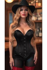 Top Drawer Black Satin Steel Boned Overbust Corset (size: small)
