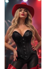 Top Drawer Black Satin Steel Boned Overbust Corset (size: medium)