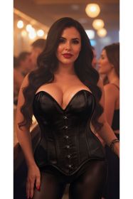 Top Drawer Black Satin Steel Boned Overbust Corset (size: large)
