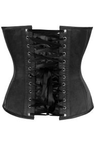 Top Drawer Black Satin Steel Boned Overbust Corset w/Side Zipper (size: medium)