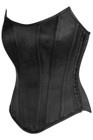 Top Drawer Black Satin Steel Boned Overbust Corset w/Side Zipper (size: small)
