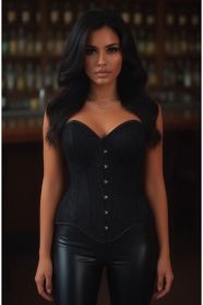 Top Drawer Black Satin w/Black Lace Overlay Steel Boned Overbust Corset (size: small)