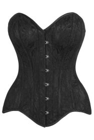 Top Drawer Black Satin w/Black Lace Overlay Steel Boned Overbust Corset (size: medium)