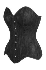 Top Drawer Black Satin w/Black Lace Overlay Steel Boned Overbust Corset (size: large)