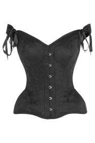 Top Drawer Black Suede Steel Boned Corset w/Straps (size: small)