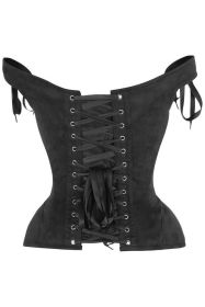 Top Drawer Black Suede Steel Boned Corset w/Straps (size: large)