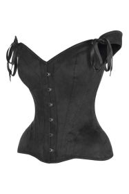 Top Drawer Black Suede Steel Boned Corset w/Straps (size: medium)