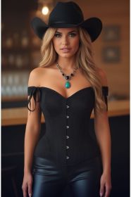 Top Drawer Black Suede Steel Boned Corset w/Straps (size: XSmall)