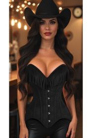 Top Drawer Black Suede Steel Boned Overbust Corset w/Fringe (size: large)