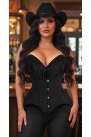Top Drawer Black Suede Steel Boned Overbust Corset w/Fringe (size: 4X)