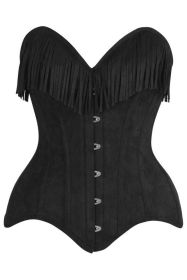 Top Drawer Black Suede Steel Boned Overbust Corset w/Fringe (size: 5X)