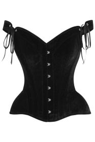 Top Drawer Black Velvet Steel Boned Corset w/Straps (size: small)