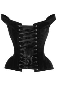 Top Drawer Black Velvet Steel Boned Corset w/Straps (size: large)
