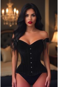 Top Drawer Black Velvet Steel Boned Corset w/Straps (size: XSmall)