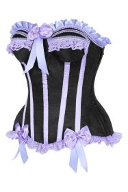 Top Drawer Black/Lavender Satin Steel Boned Burlesque Corset (size: large)