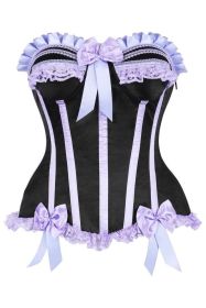 Top Drawer Black/Lavender Satin Steel Boned Burlesque Corset (size: medium)