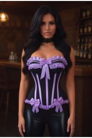 Top Drawer Black/Lavender Satin Steel Boned Burlesque Corset (size: XSmall)