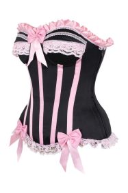 Top Drawer Black/Pink Steel Boned Burlesque Corset (size: XLarge)