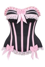 Top Drawer Black/Pink Steel Boned Burlesque Corset (size: large)