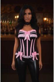 Top Drawer Black/Pink Steel Boned Burlesque Corset (size: small)