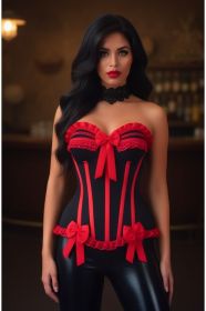 Top Drawer Black/Red Steel Boned Burlesque Corset (size: small)