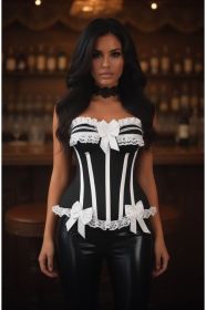 Top Drawer Black/White Steel Boned Burlesque Corset (size: small)