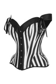 Top Drawer Black/White Striped Steel Boned Corset w/Straps (size: medium)