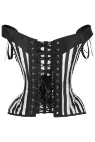 Top Drawer Black/White Striped Steel Boned Corset w/Straps (size: large)