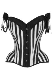 Top Drawer Black/White Striped Steel Boned Corset w/Straps (size: small)