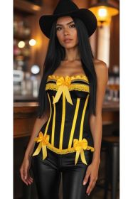 Top Drawer Black/Yellow Satin Steel Boned Burlesque Corset (size: small)
