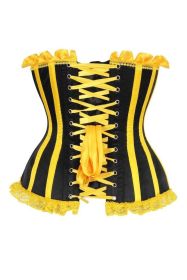 Top Drawer Black/Yellow Satin Steel Boned Burlesque Corset (size: XLarge)