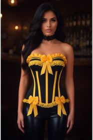 Top Drawer Black/Yellow Satin Steel Boned Burlesque Corset (size: XSmall)