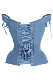 Top Drawer Blue Denim Steel Boned Corset w/Straps (size: large)