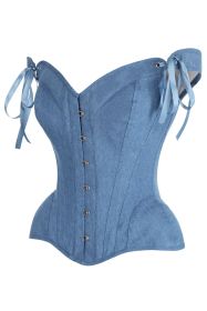Top Drawer Blue Denim Steel Boned Corset w/Straps (size: medium)