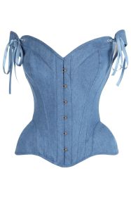 Top Drawer Blue Denim Steel Boned Corset w/Straps (size: small)