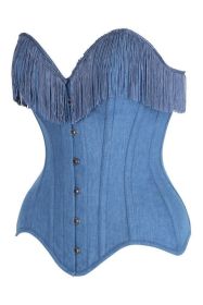Top Drawer Blue Denim Steel Boned Overbust Corset w/Fringe (size: 4X)