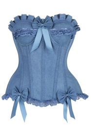 Top Drawer Blue Denim Underwire Steel Boned Burlesque Corset w/Bows (size: 4X)