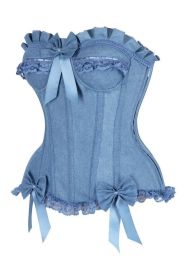 Top Drawer Blue Denim Underwire Steel Boned Burlesque Corset w/Bows (size: 5X)