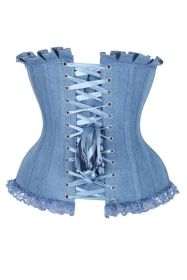 Top Drawer Blue Denim Underwire Steel Boned Burlesque Corset w/Bows (size: 6X)
